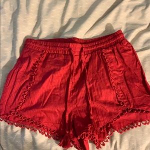 Red Flowy Shorts w/ Elastic Band